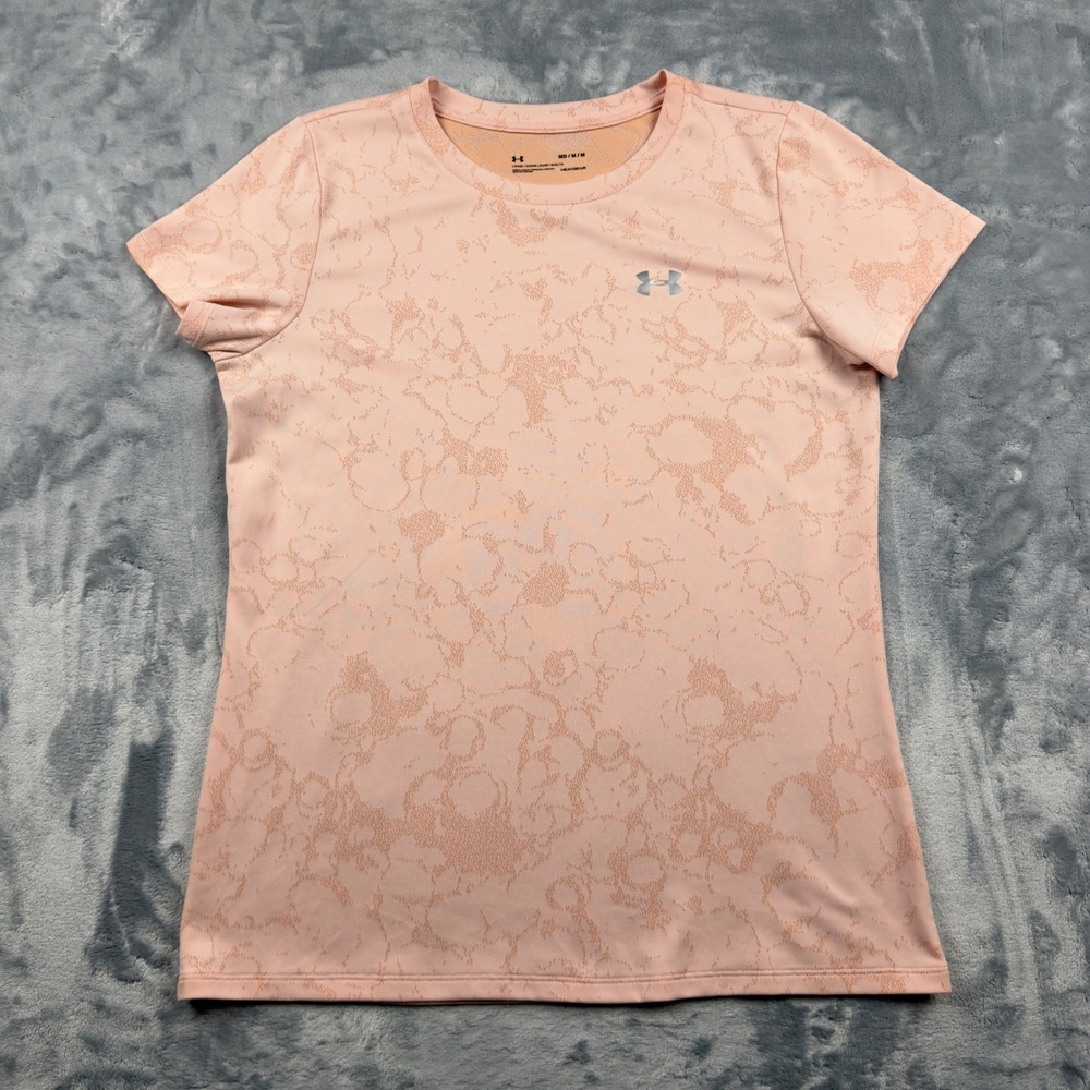 Under Armour HeatGear Pink Marble Print Short Sleeve Athletic Top Womens Medium